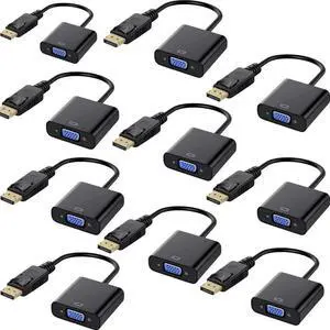 Vszerda DisplayPort to VGA, Gold-Plated DP to VGA Adapter (Male to Female) Compatible with Computer, Desktop, Laptop, PC, Monitor, Projector, HDTV (Black) 10-Pack Vszerda DisplayPort to VGA, Gold-Plated DP to VGA Adapter (Male to Female) Compatible with Computer, Desktop, Laptop, PC, Monitor, Projector, HDTV (Black) 10-Pack