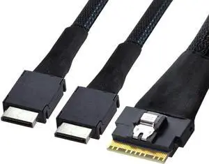 100cm PCIe 4.0 Slimline SAS to OCuLink Breakout Cable, SFF-8654 8i 74Pin Ultraport Slim SAS Male to Dual SFF-8611 OCuLink PCIe x4 Male Splitter Cable for Server External NVMe Storage & eGPU Expansion 100cm PCIe 4.0 Slimline SAS to OCuLink Breakout Cable, SFF-8654 8i 74Pin Ultraport Slim SAS Male to Dual SFF-8611 OCuLink PCIe x4 Male Splitter Cable for Server External NVMe Storage & eGPU Expansion