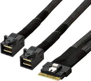 Vszerda 100cm PCIe 4.0 Slimline SAS Breakout Cable, SFF-8654 8i 74Pin Ultraport Male to Dual SFF-8643 4i Mini SAS HD Splitter Cable for Server NVMe RAID Storage Backplane Vszerda 100cm PCIe 4.0 Slimline SAS Breakout Cable, SFF-8654 8i 74Pin Ultraport Male to Dual SFF-8643 4i Mini SAS HD Splitter Cable for Server NVMe RAID Storage Backplane