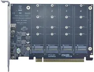 Vszerda PCIe 4.0 x16 M.2 Expansion Card, 4-Port M-Key NVMe SSD Adapter Supports 2280/2260/2242/2230 Drives Vszerda PCIe 4.0 x16 M.2 Expansion Card, 4-Port M-Key NVMe SSD Adapter Supports 2280/2260/2242/2230 Drives