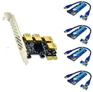 Vszerda PCIe 1X to 4 PCIe 16X Mining Riser Adapter, USB3.0 GPU Extension Card with 4 SATA Power Cables for BTC Crypto Mining Rig Vszerda PCIe 1X to 4 PCIe 16X Mining Riser Adapter, USB3.0 GPU Extension Card with 4 SATA Power Cables for BTC Crypto Mining Rig