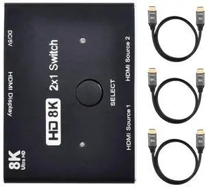 Vszerda 2-In-1-Out HDMI 2.1 8K KVM Switch Hub, 8K@60Hz & 4K@60Hz SST, HDCP Compliant, 3 HDMI 2.1 Cables Included Vszerda 2-In-1-Out HDMI 2.1 8K KVM Switch Hub, 8K@60Hz & 4K@60Hz SST, HDCP Compliant, 3 HDMI 2.1 Cables Included