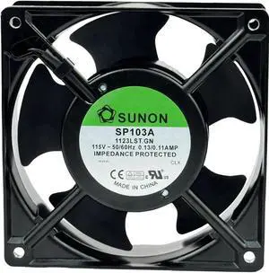 Vszerda SUNON SP103A 1123LST.GN Axial Cooling Fan, 115V AC, 120×120×38mm, 2-Pin Dual Ball Bearing Fan Vszerda SUNON SP103A 1123LST.GN Axial Cooling Fan, 115V AC, 120×120×38mm, 2-Pin Dual Ball Bearing Fan