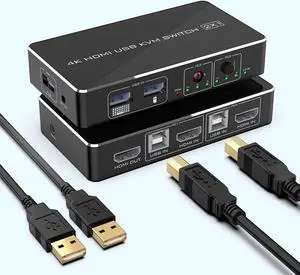 Vszerda Rocketek 2-Port HDMI KVM Switch Box with 2 USB 2.0 Ports, 2 PCs Share One 4K@30Hz Monitor, Support Wireless Keyboard & Mouse, 2 USB Cables Included Vszerda Rocketek 2-Port HDMI KVM Switch Box with 2 USB 2.0 Ports, 2 PCs Share One 4K@30Hz Monitor, Support Wireless Keyboard & Mouse, 2 USB Cables Included