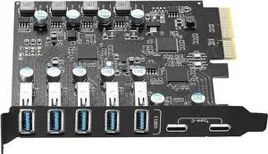 Vszerda 7-Port PCIe USB 3.2 Gen1 Expansion Card, 5Gbps Super Speed PCI Express Hub Adapter (2×USB-C + 5×USB-A), Self-Powered Design for Desktop PC, Compatible Windows XP/Vista/7/8/10/11 Vszerda 7-Port PCIe USB 3.2 Gen1 Expansion Card, 5Gbps Super Speed PCI Express Hub Adapter (2×USB-C + 5×USB-A), Self-Powered Design for Desktop PC, Compatible Windows XP/Vista/7/8/10/11