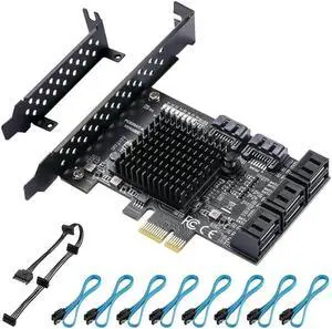 Vszerda PCIe 3.0 X1 SATA Expansion Card 8 Ports 6Gbps, ASM1064+JMB575 SATA Controller Card with 8 SATA Data Cables, SATA Power Splitter Cable & Low Profile Bracket for Desktop PC NAS HDD SSD Vszerda PCIe 3.0 X1 SATA Expansion Card 8 Ports 6Gbps, ASM1064+JMB575 SATA Controller Card with 8 SATA Data Cables, SATA Power Splitter Cable & Low Profile Bracket for Desktop PC NAS HDD SSD
