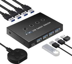 Vszerda 4-Port USB 3.0 Switch for 3/4 PCs Sharing 4 USB Devices, Desktop Controller & 4 USB Cables Included Vszerda 4-Port USB 3.0 Switch for 3/4 PCs Sharing 4 USB Devices, Desktop Controller & 4 USB Cables Included