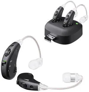 Jinghao Hearing Aids for Seniors with Noise Cancelling Rechargeable Noise Reduction, Volume Adjustment, BTE Easy to Operate,Lightweight&comfortable,A pair Hearing Amplifier