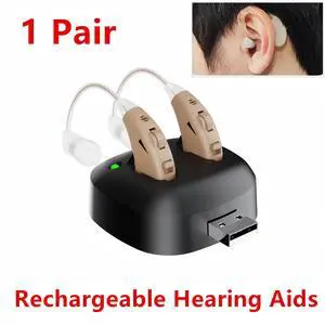 Jinghao Hearing Aids for Seniors with Noise Cancelling Rechargeable Noise Reduction, Volume Adjustment, BTE Easy to Operate,Lightweight&comfortable,A pair Hearing Amplifier