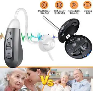 JINGHAO JH-D59C Digital Hearing Amplifier w/ Adaptive ANC, 12H Battery, Portable Charging Case, Noise Reduction - Enhanced Hearing for Life