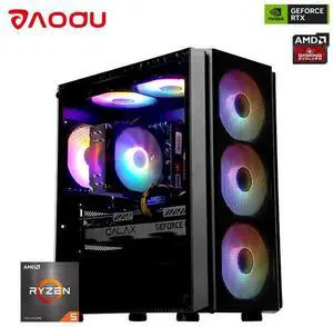 AODU Gaming PC-Windows 11AMD Ryzen 5 5500 3.6GHz,GeForce RTX3050 6G-DDR4 16GB 3200MHz,NVME M.2 1TB SSD, 500W PSU-Desktop Air coole Prebuilt Gaming Desktop
