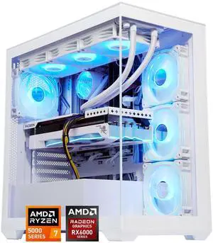 AODU Gaming Desktop-Windows11-Ryzen 7 5700X 3.4GHz to 4.6GHZ-Radeon RX 6800XT 16G D6 256bit-DDR4 32GB 3200MHz RMA-1TB M.2 NVMe SSD-800W psu iquid-Cooled,white pc build Prebuilt white Gaming PC