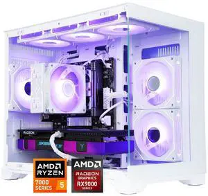 AODU Gaming Desktop PC-Windows11-AMD Ryzen 5 7500F  Zen 4 6-Core 3.7 GH-ACE Radeon RX 9060 XT - 32GB-DDR5 32GB 6800MHz RMA-1TB M.2 NVMe SSD-850W PSU-panoramic PC case WiFi6 RGB Sync Gaming PC