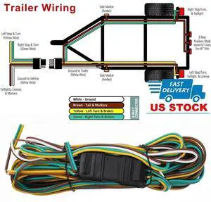 25' 4 Pin Flat Trailer Wiring Harness Kit Wishbone Style for Trailer Tail Lights