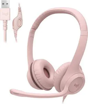 H390 Wired USB On-Ear Stereo Headphones with Mic Rose Pink PC Laptop
