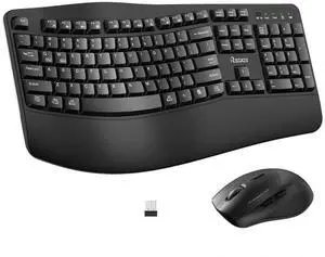 Wireless Keyboard and Mouse Combo, 2.4G Full Size Wave Keys Ergonomic Keyboard