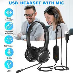Adjustable USB Wired Headset Stereo Headphones with Mic for PC Laptop Chat Call Adjustable USB Wired Headset Stereo Headphones with Mic for PC Laptop Chat Call