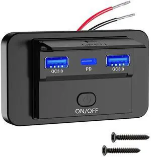 12V Dual USB QC3.0 & PD Port Car Fast Charger Socket Power Outlet On-Off Switch