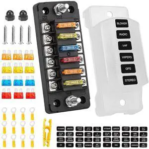 Universal 6 Way Blade Fuse Block Car Boat Auto Power Distribution Holder Box Kit