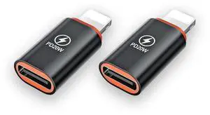 USB C to Lightning Adapter 2 Pack 20W PD Fast Charging Lightning Male to Type C Female Converter for iPhone iOS Black