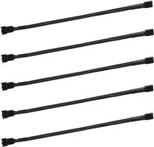 5-Pack 11.8 inch PWM Fan Extension Cable, Nylon Braided PC Fan Extension Cord for 3-Pin/4-Pin Cooling Fans, Compatible with ATX Case, CPU Cooler, RGB Fans - Black (30cm)