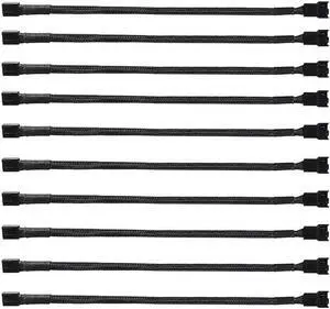 10-Pack 11.8 inch PWM Fan Extension Cable, Nylon Braided PC Fan Extension Cord for 3-Pin/4-Pin Cooling Fans, Compatible with ATX Case, CPU Cooler, RGB Fans - Black (30cm)