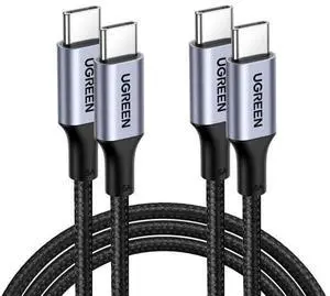 UGREEN USB C to USB C Cable 100W 2-Pack, 0.8ft Nylon Braided Fast Charging Cord with E-Marker, PD 3.0 & QC 3.0 Compatible with MacBook Pro/Air, iPad, iPhone 16, Galaxy S25, Pixel