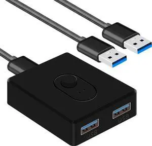 USB Switcher 2 in 1 Out(1 in 2 Out) Bi-Directional,USB 3.0 Switch Selector,Keyboard Mouse Switcher,USB Switcher 2 Computers Share 1 Device for Printer,Keyboard, USB Switch with 2pcs USB Cables