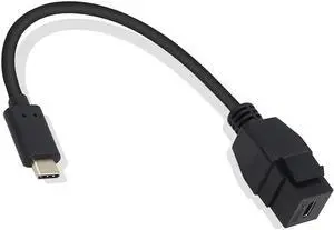 USB-C Keystone Jack Adapter, Male to Female, Panel Mount, USB-C Pigtail Extension, Keystone-to-Cable Converter, Black USB-C Keystone Jack Adapter, Male to Female, Panel Mount, USB-C Pigtail Extension, Keystone-to-Cable Converter, Black