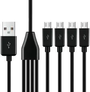 4-in-1 USB 2.0 A Male to Micro USB Male Charging Cord, Multi USB Data Sync Adapter, Splitter Cable (Black-0.5m-4 Micro)