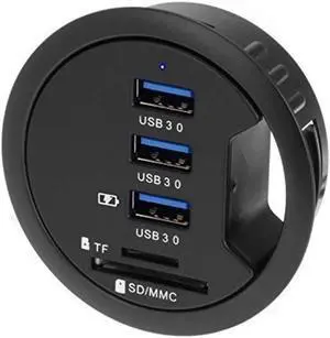 2.5" Grommet Hole - In Desk - USB 3.1 Gen I 3 Port Hub/ BC 1.2 USB Charger with SD Card Reader 2.5" Grommet Hole - In Desk - USB 3.1 Gen I 3 Port Hub/ BC 1.2 USB Charger with SD Card Reader