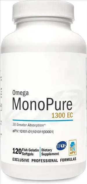 Omega MonoPure Curcumin EC - Fish Oil with Enhanced DHA EPA Absorption + Turmeric Extract - Omega-3 Supplement for Cytokine Balance Support (120 Softgels)