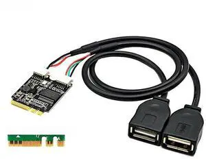 M.2 Key A/E to Dual USB 2.0 Riser Card, GL850 Chip M2 WiFi Slot to 2-Port USB Adapter with 30cm Extension Cable for Laptop Mini PC Motherboard M.2 Key A/E to Dual USB 2.0 Riser Card, GL850 Chip M2 WiFi Slot to 2-Port USB Adapter with 30cm Extension Cable for Laptop Mini PC Motherboard
