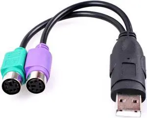 USB Male to Dual PS/2 Female Splitter Adapter Cable, USB to PS2 Converter for Keyboard, Mouse, KVM Switch & PS/2 Barcode Scanner USB Male to Dual PS/2 Female Splitter Adapter Cable, USB to PS2 Converter for Keyboard, Mouse, KVM Switch & PS/2 Barcode Scanner