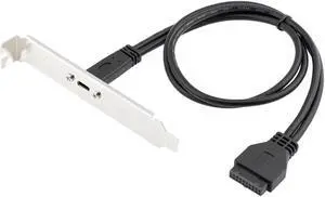 1.64FT Black Motherboard 20Pin USB3.0 Header to USB3.1 Type-C Female Extension Cable with Full PCI Slot Bracket, 5Gbps Speed 1.64FT Black Motherboard 20Pin USB3.0 Header to USB3.1 Type-C Female Extension Cable with Full PCI Slot Bracket, 5Gbps Speed