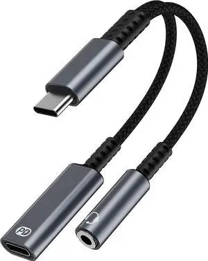 2-in-1 USB-C to 3.5mm Audio + PD Charging Adapter, 60W PD3.0 Fast Charge & Aux Headphone Jack Dongle for Galaxy S22/S21/S20/Note20, Pixel Series, iPad Pro 2-in-1 USB-C to 3.5mm Audio + PD Charging Adapter, 60W PD3.0 Fast Charge & Aux Headphone Jack Dongle for Galaxy S22/S21/S20/Note20, Pixel Series, iPad Pro