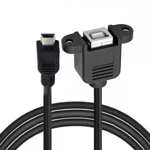 Panel Mount Mini USB 5Pin Male to USB2.0 B Female Cable with M3 Locking Screws | Data Transfer Cord Panel Mount Mini USB 5Pin Male to USB2.0 B Female Cable with M3 Locking Screws | Data Transfer Cord
