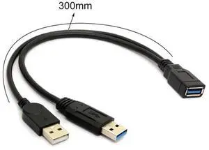 USB3.0 Single Male to Dual Female Y Splitter Cable, Extra Power Supplement Cord for 2.5 Inch Portable External Hard Drive USB3.0 Single Male to Dual Female Y Splitter Cable, Extra Power Supplement Cord for 2.5 Inch Portable External Hard Drive