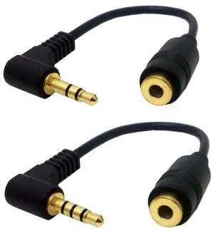 2 Pack 10cm 90° Right Angle 3.5mm Male to Female Audio Extension Cord | 3/4 Pole Stereo Headphone Cable 2 Pack 10cm 90° Right Angle 3.5mm Male to Female Audio Extension Cord | 3/4 Pole Stereo Headphone Cable