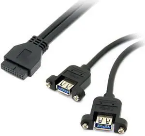 40cm Black USB 3.0 Dual Female Ports Cable, Screw Mount to 20Pin Motherboard Header 40cm Black USB 3.0 Dual Female Ports Cable, Screw Mount to 20Pin Motherboard Header