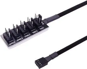 13 Inch Black 4-Pin PWM Fan 1 to 5 Splitter Hub Cable, Motherboard Fan Power Extension Cord for 3/4 Pin Cooling Fans 13 Inch Black 4-Pin PWM Fan 1 to 5 Splitter Hub Cable, Motherboard Fan Power Extension Cord for 3/4 Pin Cooling Fans