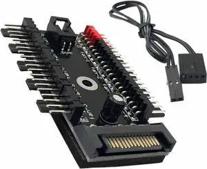 1-Pack 10-Way 4Pin PWM Fan Hub, SATA Powered 1 to 10 Fan Splitter with Cable 1-Pack 10-Way 4Pin PWM Fan Hub, SATA Powered 1 to 10 Fan Splitter with Cable