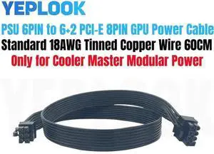 60cm 18AWG PCIe 6Pin to 8Pin(6+2) GPU Modular Power Cable, Compatible with Cooler Master V850 V1000 V1200 & Silent Pro Gold 1200W PSU 60cm 18AWG PCIe 6Pin to 8Pin(6+2) GPU Modular Power Cable, Compatible with Cooler Master V850 V1000 V1200 & Silent Pro Gold 1200W PSU
