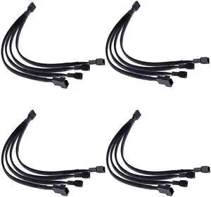 4 Pack Black Braided Sleeved 1-to-4 4-Pin PWM Fan Y Splitter Cable, 10.5 Inches PC Case Fan Power Extension Cord 4 Pack Black Braided Sleeved 1-to-4 4-Pin PWM Fan Y Splitter Cable, 10.5 Inches PC Case Fan Power Extension Cord