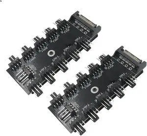 2 Pack 10-Port 4-Pin PWM Fan Hub, SATA Powered Fan Splitter Adapter, Supports 3Pin/4Pin PC Case & CPU Fans with PWM Speed Regulation 2 Pack 10-Port 4-Pin PWM Fan Hub, SATA Powered Fan Splitter Adapter, Supports 3Pin/4Pin PC Case & CPU Fans with PWM Speed Regulation