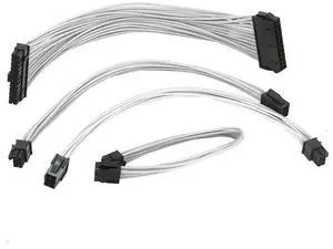 White Nylon Sleeved PSU Extension Cable Kit, ATX 24Pin / EPS 4+4Pin / PCI-E 6+2Pin / PCI-E 6Pin PC Power Extension Cords White Nylon Sleeved PSU Extension Cable Kit, ATX 24Pin / EPS 4+4Pin / PCI-E 6+2Pin / PCI-E 6Pin PC Power Extension Cords