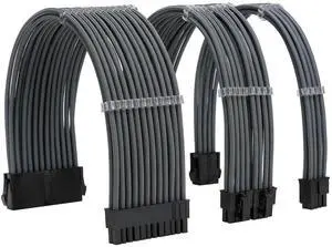 Grey Braided Sleeved PSU Extension Cable Kit, 18AWG ATX 24Pin + EPS 8Pin + PCI-E 8Pin with Cable Combs for Motherboard & GPU Connection Grey Braided Sleeved PSU Extension Cable Kit, 18AWG ATX 24Pin + EPS 8Pin + PCI-E 8Pin with Cable Combs for Motherboard & GPU Connection