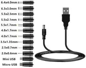 Universal USB to 5V DC Power Cable with 5.5×2.1mm Jack, Equipped with 12 Interchangeable DC Plugs, Includes Micro USB & Mini USB Adapters Universal USB to 5V DC Power Cable with 5.5×2.1mm Jack, Equipped with 12 Interchangeable DC Plugs, Includes Micro USB & Mini USB Adapters