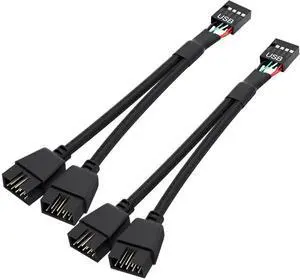 2 Pack Black Braided Motherboard USB 2.0 Header Splitter Cable, Single 9Pin USB 2.0 Header to Dual 9Pin Internal Extension Cord 2 Pack Black Braided Motherboard USB 2.0 Header Splitter Cable, Single 9Pin USB 2.0 Header to Dual 9Pin Internal Extension Cord