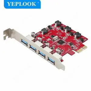 PCIe x1 USB 3.0 Expansion Card, 4-Port 5Gbps High Speed Hub Adapter with VL805 Chipset, Red PCB for Desktop PC PCIe x1 USB 3.0 Expansion Card, 4-Port 5Gbps High Speed Hub Adapter with VL805 Chipset, Red PCB for Desktop PC